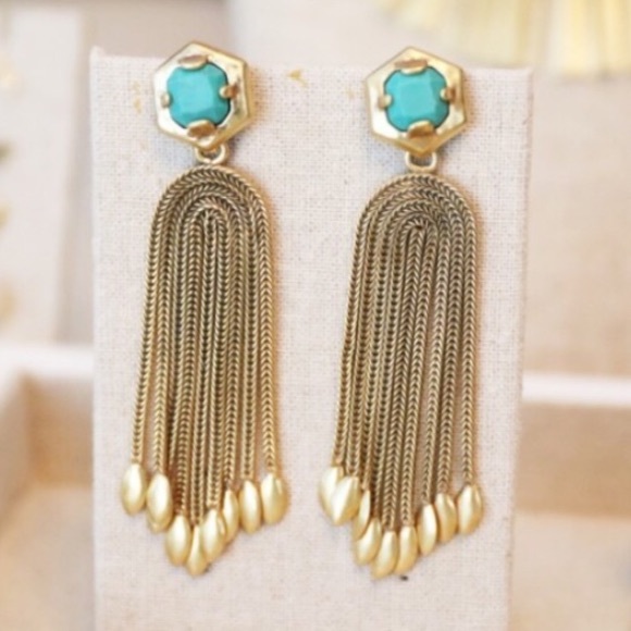 Stella & Dot | [V] Exotic Turquoise Blue+Gold Odeon Statement to Stud Earrings - Picture 11 of 11